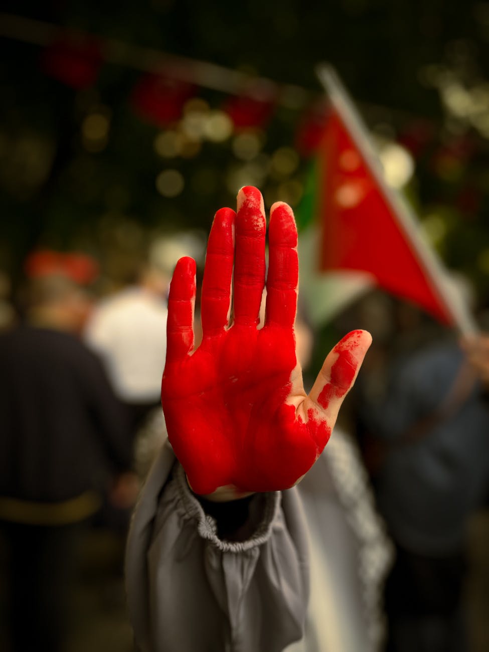 red hand of protester